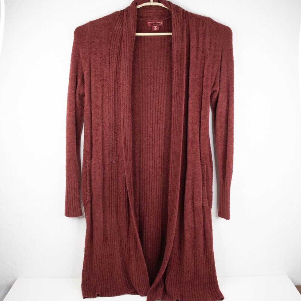 Barefoot Dreams Cozy Chic Lite Knit Cardigan Fall Red Womens Size Petite Medium
